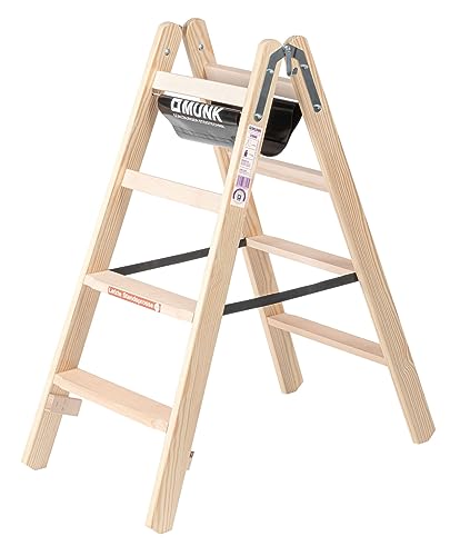 PROREGAL Stufen-Stehleiter Holz | beidseitig begehbar | 2x4 Stufen | Leiter, Teleskopleiter, Trittleiter, Bockleiter, Sprossen-Doppelleiter von PROREGAL