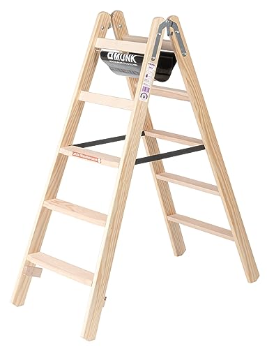 PROREGAL Stufen-Stehleiter Holz | beidseitig begehbar | 2x5 Stufen | Leiter, Teleskopleiter, Trittleiter, Bockleiter, Sprossen-Doppelleiter von PROREGAL