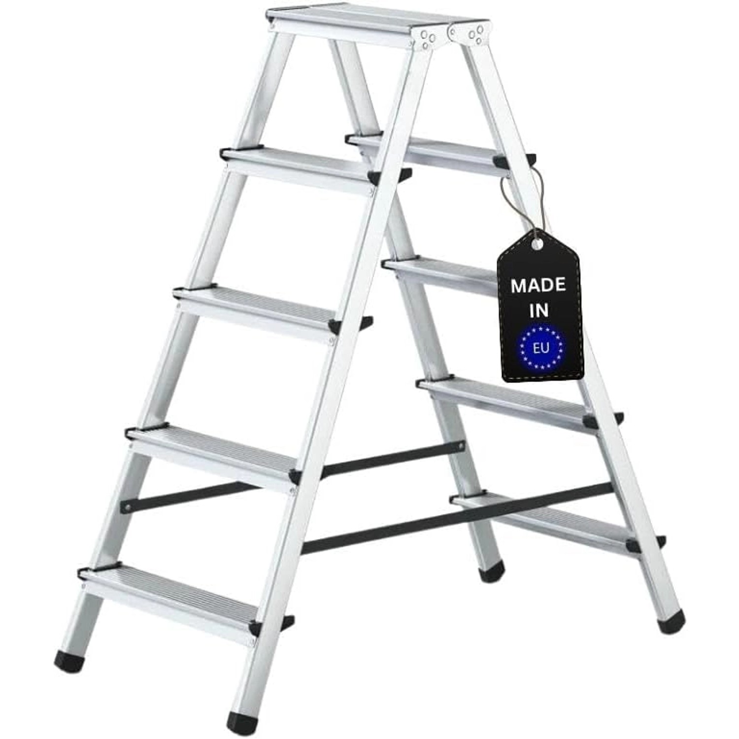 PROREGAL Stufenstehleiter Economy Basic Beidseitig Begehbar 2 x 5 Stufen Arbeitshöhe 3,03 m Traglast 125 kg von PROREGAL