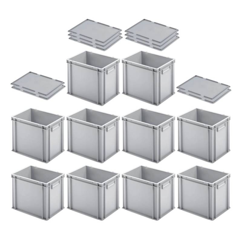 PROREGAL SuperSparSet 10x Eurobehälter mit Geschlossenem Griff und Auflagedeckel HxBxT 32 x 30 x 40 cm 29 Liter Grau Eurobox Transportbox von PROREGAL