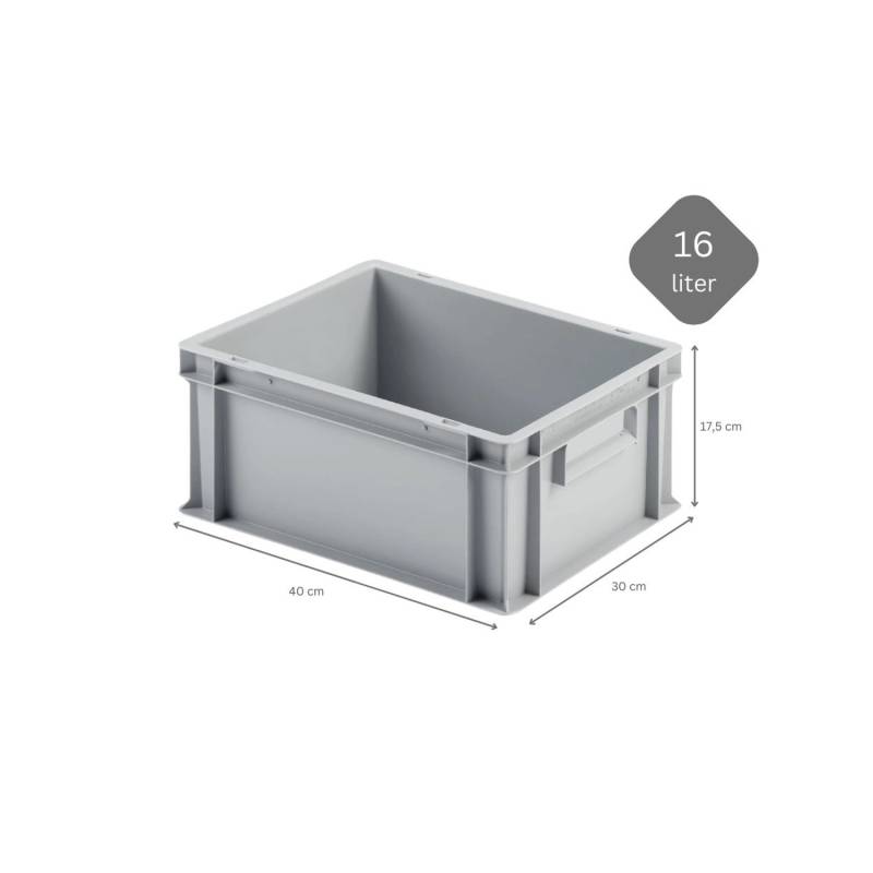 SuperSparSet 10 x Eurobehälter Mit Geschlossenem Griff und Scharnierdeckel HxBxT 17,5 x 30 x 40 cm 16 Liter Grau Eurobox Transportbox von PROREGAL