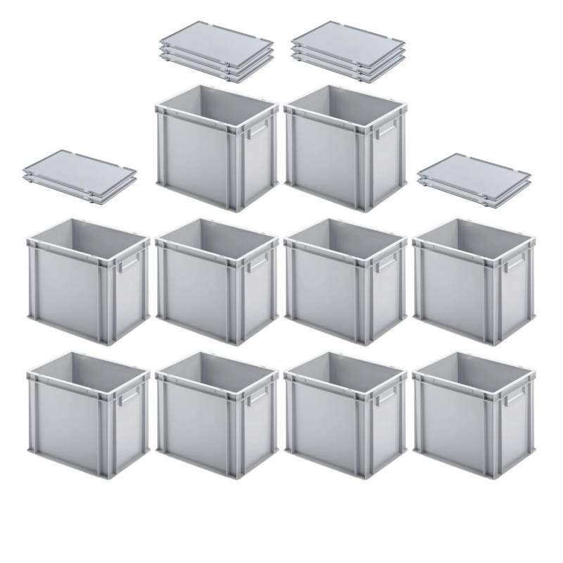 PROREGAL SuperSparSet 10x Eurobehälter mit Geschlossenem Griff und Scharnierdeckel HxBxT 32 x 30 x 40 cm 29 Liter Grau Eurobox Transportbox von PROREGAL