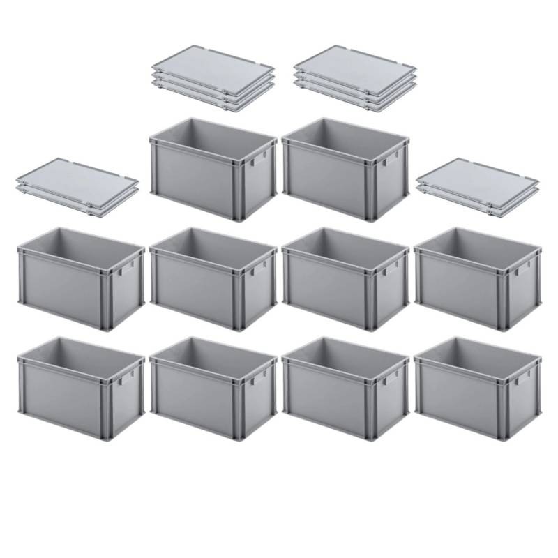 PROREGAL SuperSparSet 10x Eurobehälter mit Geschlossenem Griff und Scharnierdeckel HxBxT 32 x 40 x 60 cm 56 Liter Grau Eurobox Transportbox von PROREGAL