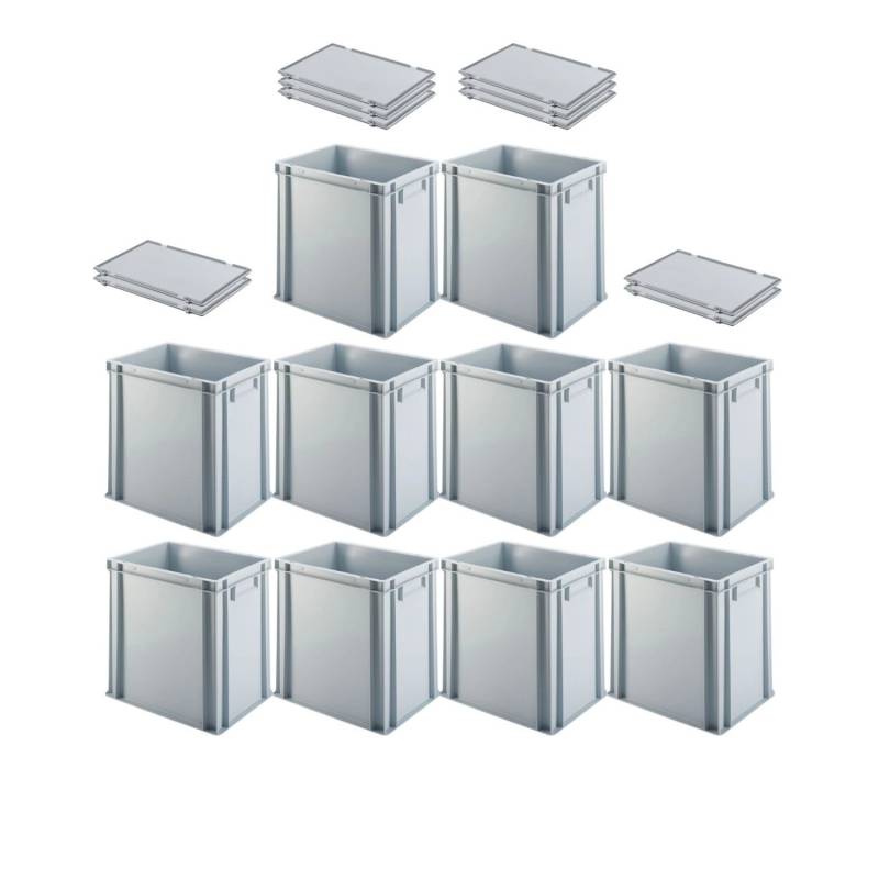 PROREGAL SuperSparSet 10x Eurobehälter mit Geschlossenem Griff und Scharnierdeckel HxBxT 40 x 30 x 40 cm 37 Liter Grau Eurobox Transportbox von PROREGAL