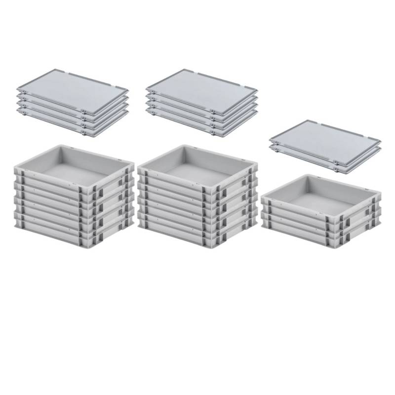 SuperSparSet 10 x Eurobehälter Mit Geschlossenem Griff und Scharnierdeckel HxBxT 7,5 x 30 x 40 cm 9 Liter Grau Eurobox Transportbox von PROREGAL