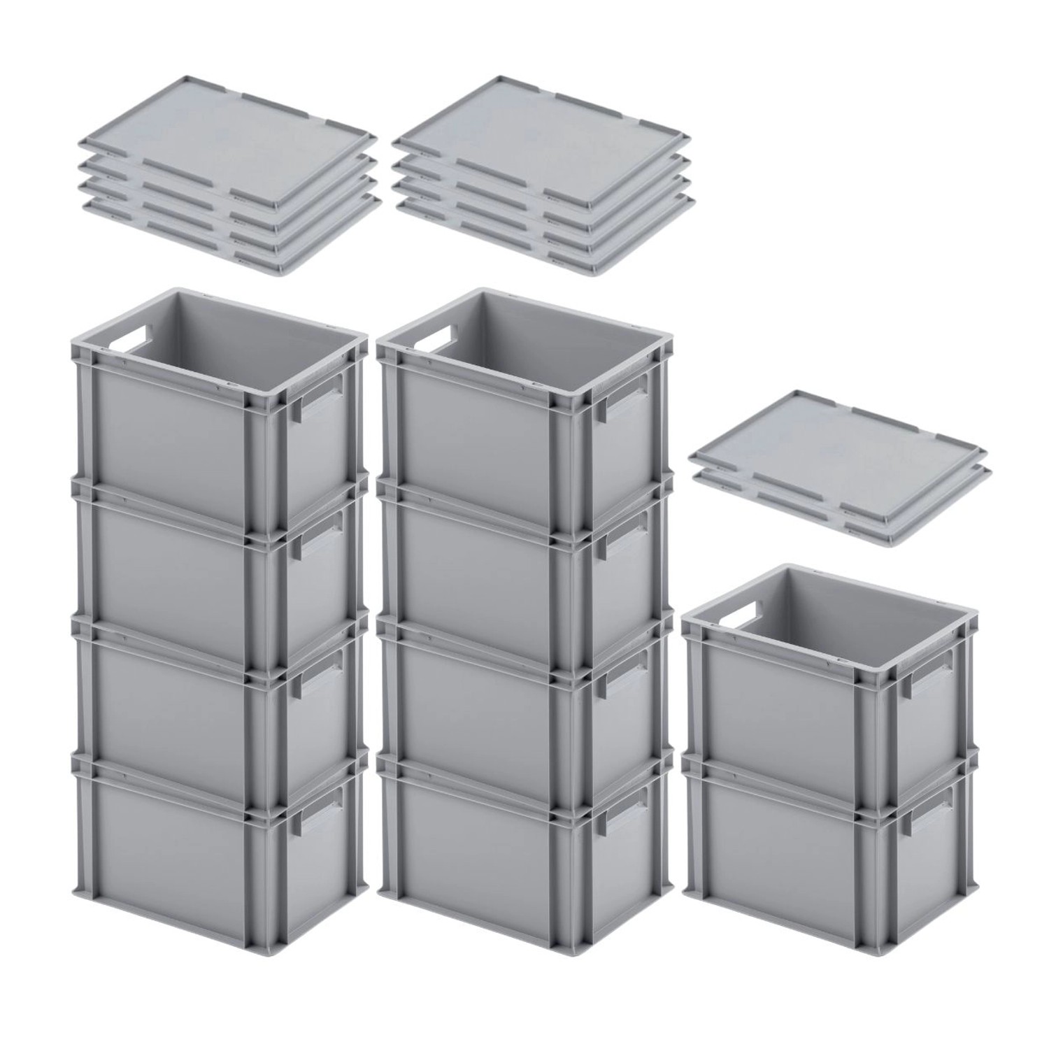 SuperSparSet 10 x Eurobehälter Mit Offenem Griff und Auflagedeckel HxBxT 23,5 x 30 x 40 cm 22 Liter Grau Eurobox Transportbox SuperSparSet 10 x Eurobehälter Mit Offenem Griff und Auflagedeckel HxBxT 23,5 x 30 x 40 cm 22 Liter Grau Eurobox Transportbox von PROREGAL