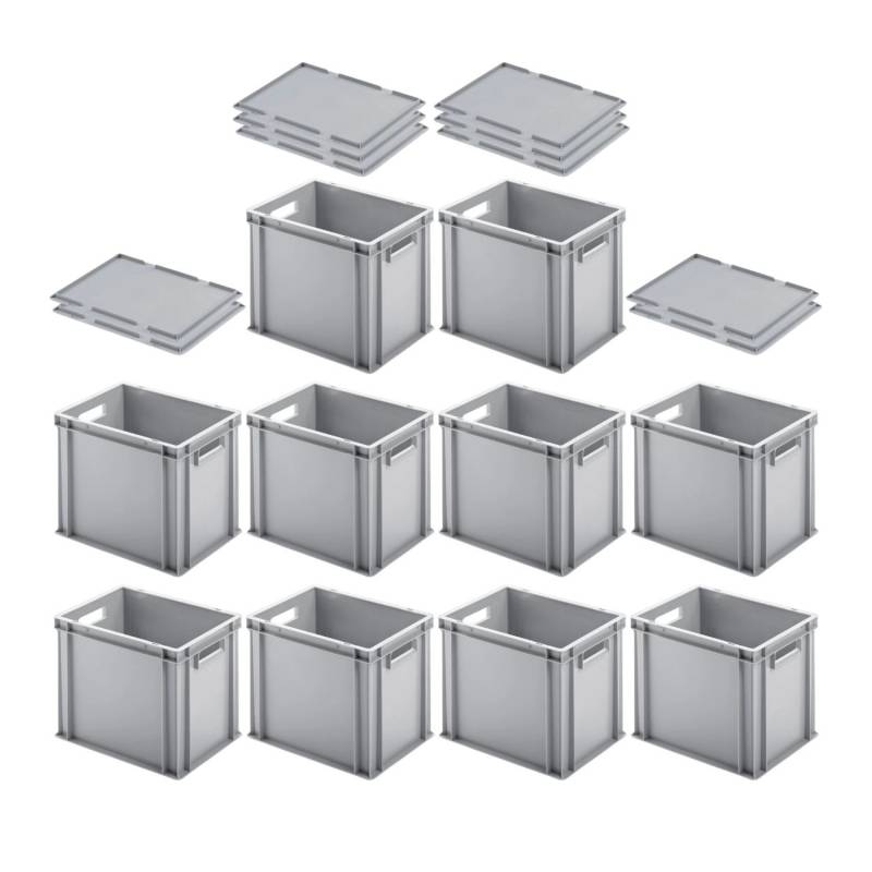 PROREGAL SuperSparSet 10x Eurobehälter mit Offenem Griff und Auflagedeckel HxBxT 32 x 30 x 40 cm 29 Liter Grau Eurobox Transportbox von PROREGAL