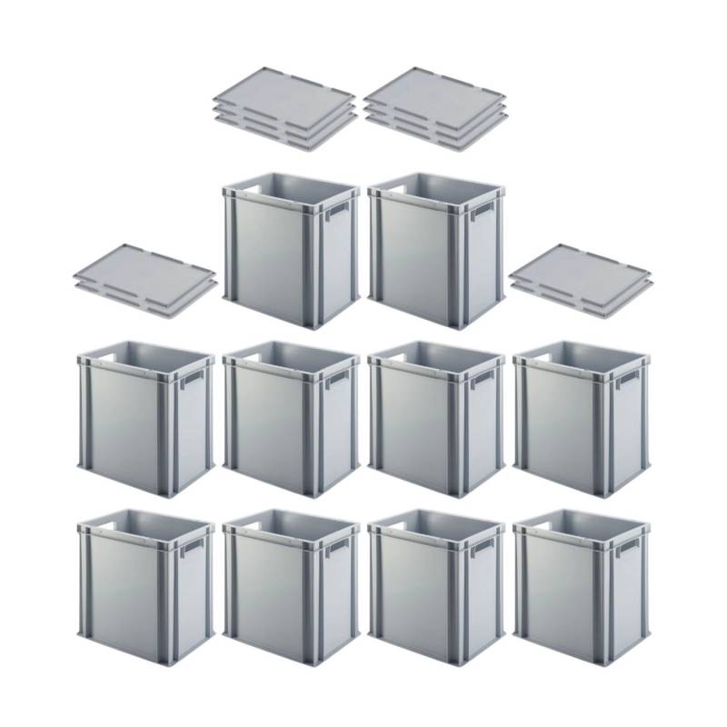 PROREGAL SuperSparSet 10x Eurobehälter mit Offenem Griff und Auflagedeckel HxBxT 40 x 30 x 40 cm 37 Liter Grau Eurobox Transportbox von PROREGAL