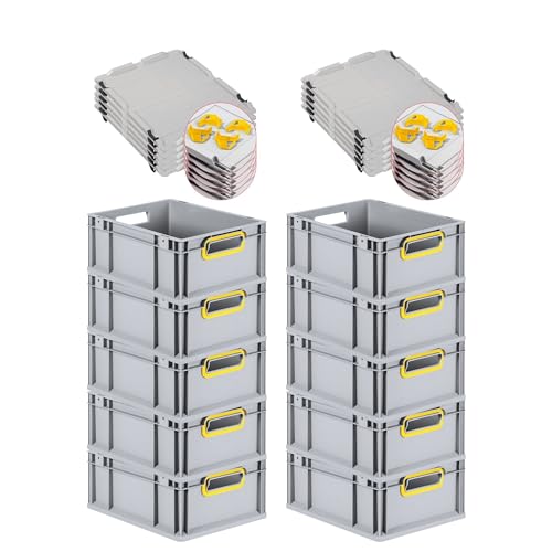 PROREGAL SuperSparSet 10x Eurobox NextGen Color mit Auflagedeckel & Schiebeschnappverschlüsse, HxBxT 17x30x40cm, 16L, Griffe gelb offen, Glatter Boden, Eurobehälter Transportbox Transportbehälter PROREGAL SuperSparSet 10x Eurobox NextGen Color mit Auflagedeckel & Schiebeschnappverschlüsse, HxBxT 17x30x40cm, 16L, Griffe gelb offen, Glatter Boden, Eurobehälter Transportbox Transportbehälter von PROREGAL