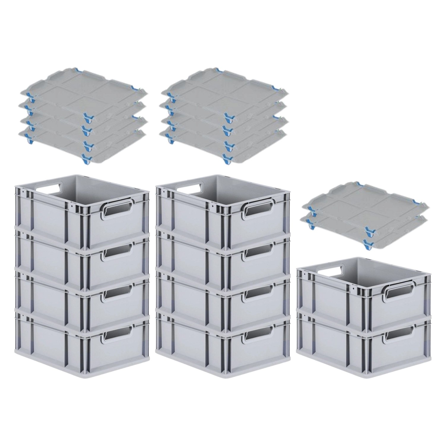 PROREGAL SuperSparSet 10x Eurobox NextGen Grip mit Auflagedeckel mit 4 Blauen Schiebeschnappverschlüssen HxBxT 17 x 30 x 40 cm 16 Liter Griffe von PROREGAL