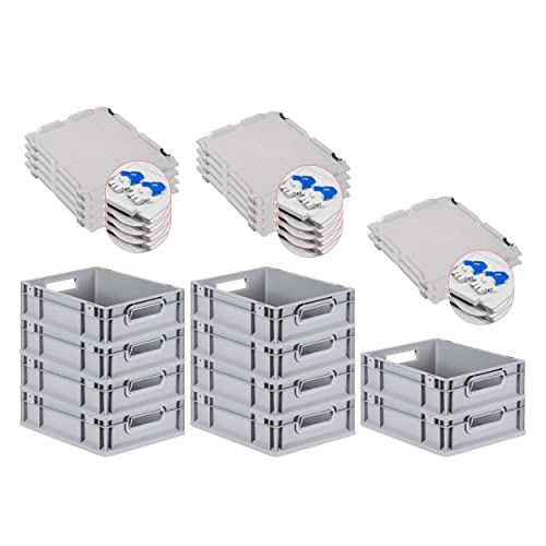 PROREGAL SuperSparSet 10x Eurobox NextGen Grip mit Scharnierdeckel und blauen Schiebeschnappverschlüssen, HxBxT 12x30x40cm, 11 L, Grau, Griffe offen, Eurobehälter, Transportbox PROREGAL SuperSparSet 10x Eurobox NextGen Grip mit Scharnierdeckel und blauen Schiebeschnappverschlüssen, HxBxT 12x30x40cm, 11 L, Grau, Griffe offen, Eurobehälter, Transportbox von PROREGAL