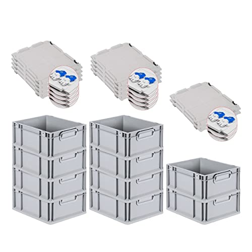 PROREGAL SuperSparSet 10x Eurobox NextGen Grip mit Scharnierdeckel und blauen Schiebeschnappverschlüssen, HxBxT 17x30x40cm, 16 L, Grau, Griffe geschlossen, Eurobehälter, Transportbox PROREGAL SuperSparSet 10x Eurobox NextGen Grip mit Scharnierdeckel und blauen Schiebeschnappverschlüssen, HxBxT 17x30x40cm, 16 L, Grau, Griffe geschlossen, Eurobehälter, Transportbox von PROREGAL