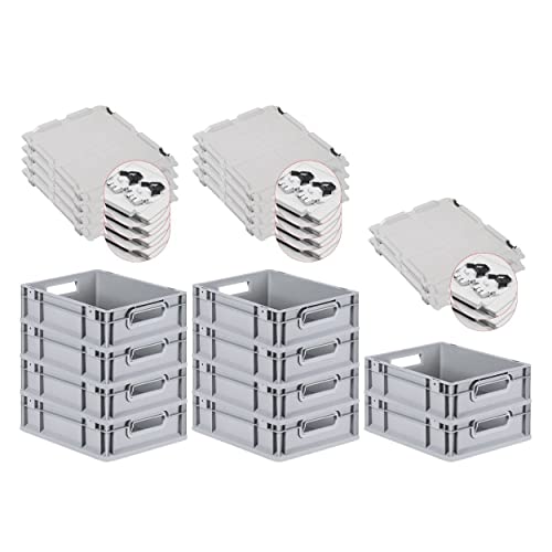 PROREGAL SuperSparSet 10x Eurobox NextGen Grip mit Scharnierdeckel und schwarzen Schiebeschnappverschlüssen, HxBxT 12x30x40cm, 11 L, Grau, Griffe offen, Eurobehälter, Transportbox PROREGAL SuperSparSet 10x Eurobox NextGen Grip mit Scharnierdeckel und schwarzen Schiebeschnappverschlüssen, HxBxT 12x30x40cm, 11 L, Grau, Griffe offen, Eurobehälter, Transportbox von PROREGAL