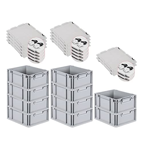 PROREGAL SuperSparSet 10x Eurobox NextGen Grip mit Deckel & schwarzen Verschlüssen | HxBxT 17x30x40cm | 16 Liter | Griffe geschlossen | Glatter Boden | Eurobehälter Transportbox Transportbehälter von PROREGAL