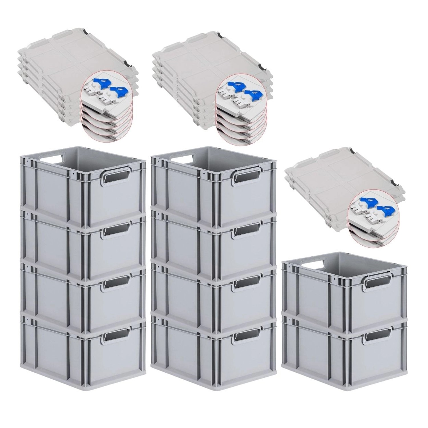 PROREGAL SuperSparSet 10x Eurobox NextGen Grip mit Scharnierdeckel und Blauen Schiebeschnappverschlüssen HxBxT 22 x 30 x 40 cm 20 Liter Griffe PROREGAL SuperSparSet 10x Eurobox NextGen Grip mit Scharnierdeckel und Blauen Schiebeschnappverschlüssen HxBxT 22 x 30 x 40 cm 20 Liter Griffe von PROREGAL
