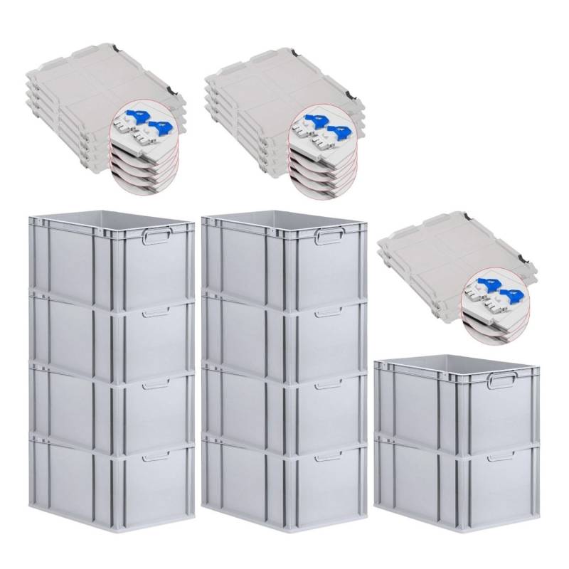 PROREGAL SuperSparSet 10x Eurobox NextGen Grip mit Scharnierdeckel und Blauen Schiebeschnappverschlüssen HxBxT 32 x 40 x 60 cm 65 Liter von PROREGAL
