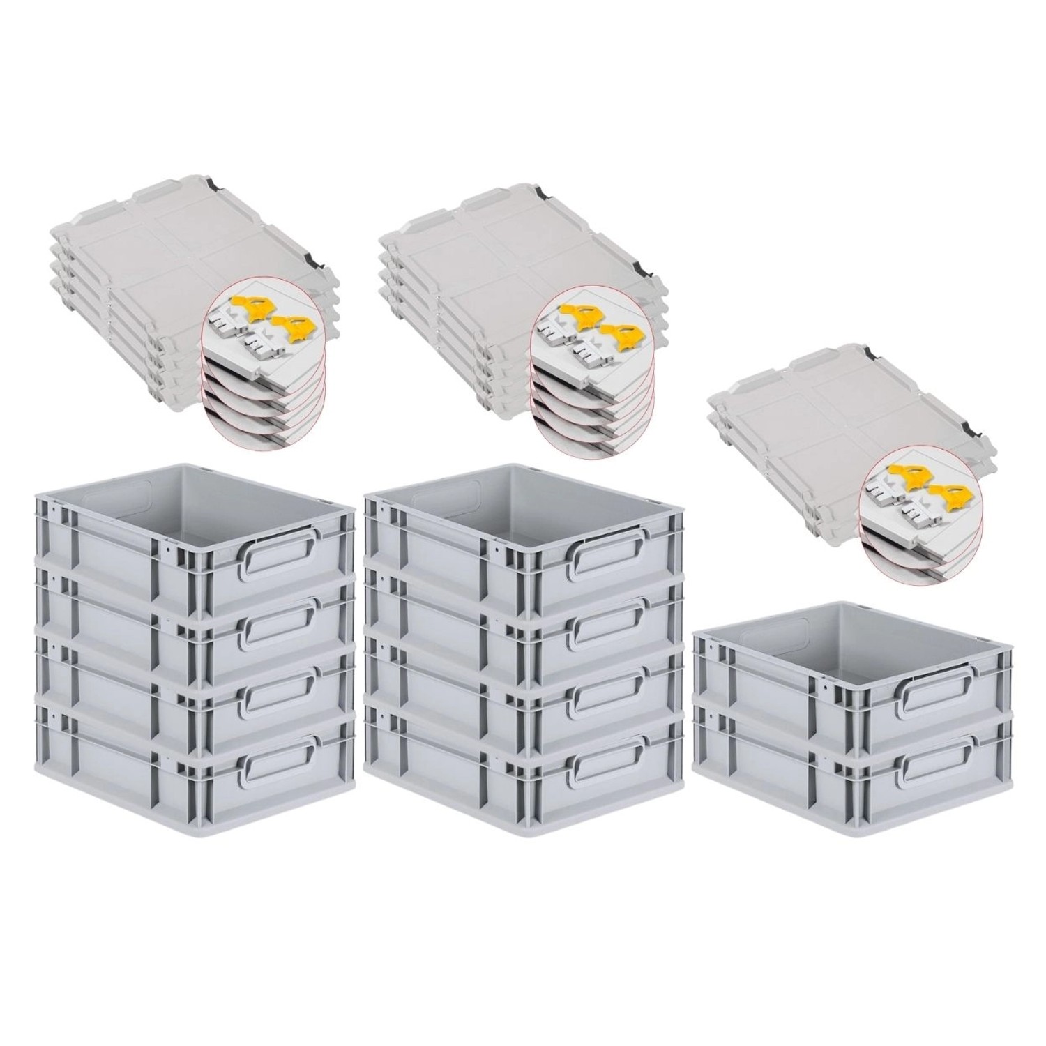 PROREGAL SuperSparSet 10x Eurobox NextGen Grip mit Scharnierdeckel und Gelben Schiebeschnappverschlüssen HxBxT 12 x 30 x 40 cm 11 Liter PROREGAL SuperSparSet 10x Eurobox NextGen Grip mit Scharnierdeckel und Gelben Schiebeschnappverschlüssen HxBxT 12 x 30 x 40 cm 11 Liter von PROREGAL