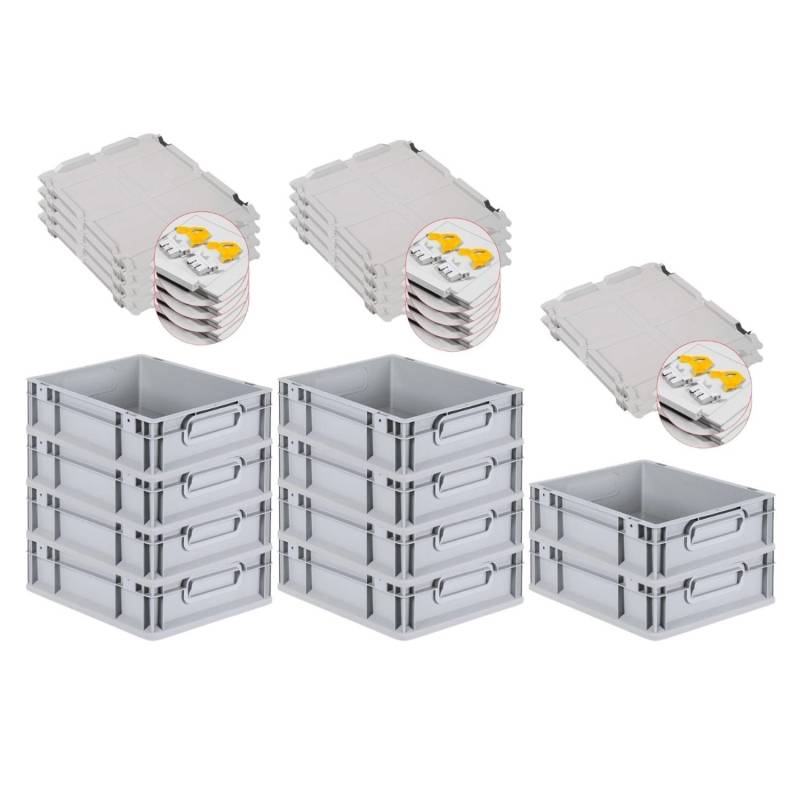 PROREGAL SuperSparSet 10x Eurobox NextGen Grip mit Scharnierdeckel und Gelben Schiebeschnappverschlüssen HxBxT 12 x 30 x 40 cm 11 Liter von PROREGAL