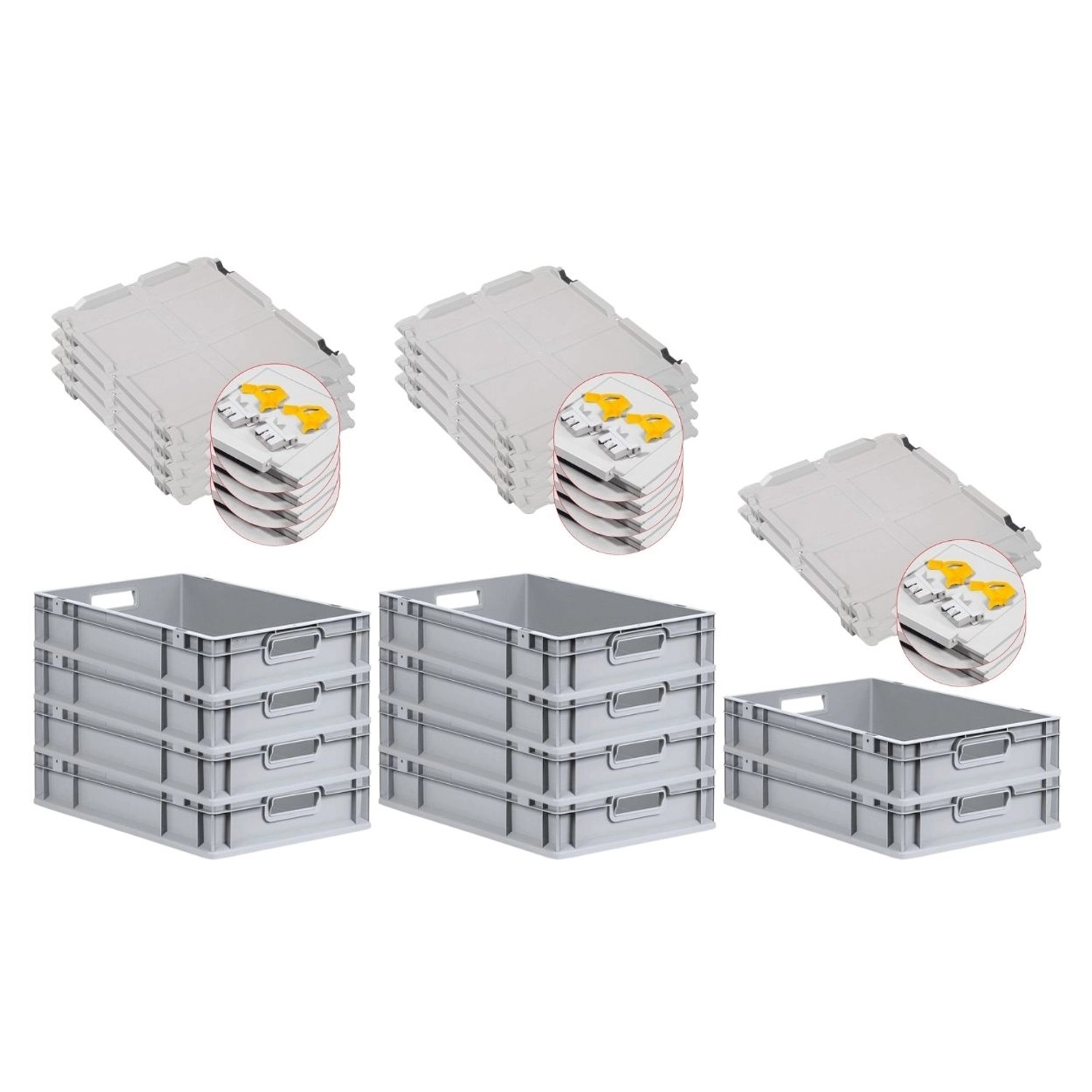 PROREGAL SuperSparSet 10x Eurobox NextGen Grip mit Scharnierdeckel und Gelben Schiebeschnappverschlüssen HxBxT 12 x 40 x 60 cm 23 Liter Griffe PROREGAL SuperSparSet 10x Eurobox NextGen Grip mit Scharnierdeckel und Gelben Schiebeschnappverschlüssen HxBxT 12 x 40 x 60 cm 23 Liter Griffe von PROREGAL