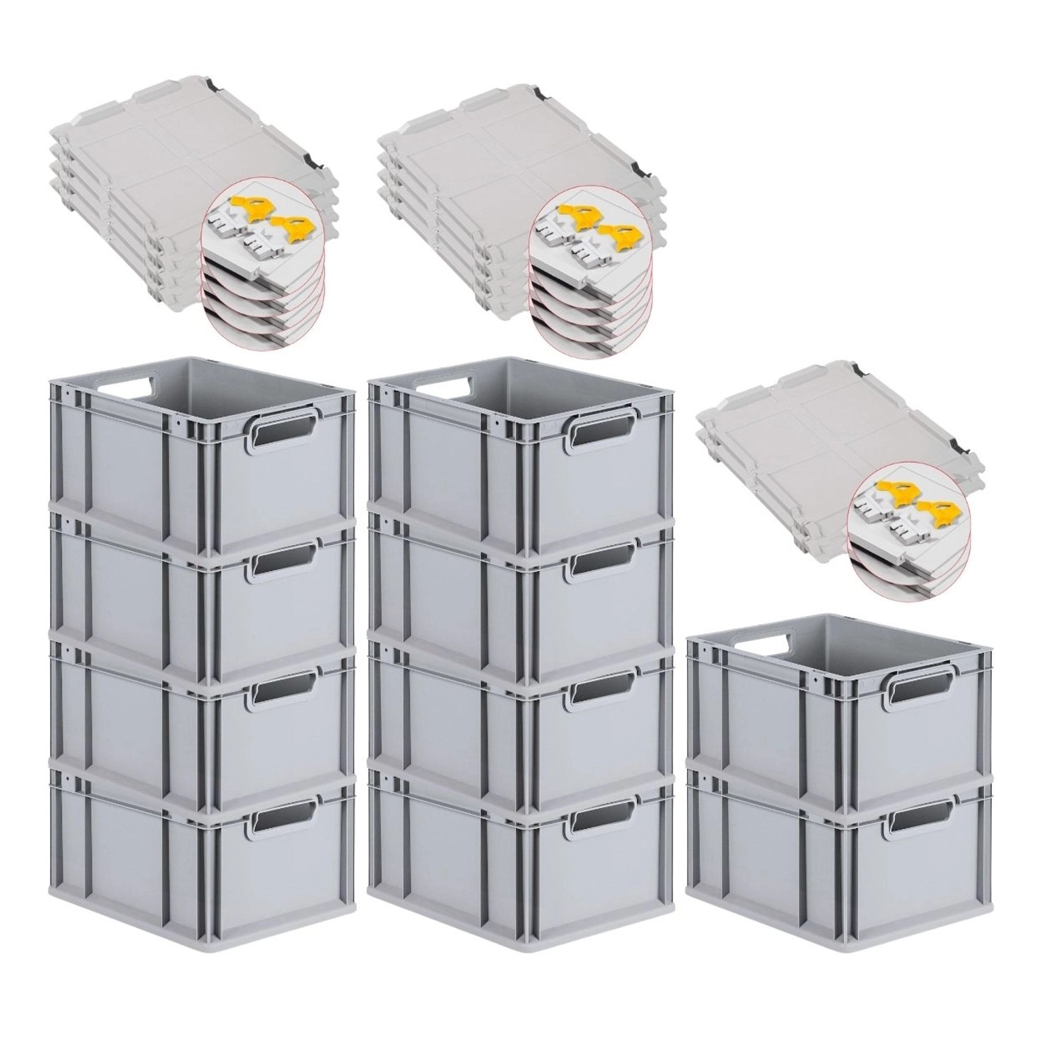 PROREGAL SuperSparSet 10x Eurobox NextGen Grip mit Scharnierdeckel und Gelben Schiebeschnappverschlüssen HxBxT 22 x 30 x 40 cm 20 Liter Griffe PROREGAL SuperSparSet 10x Eurobox NextGen Grip mit Scharnierdeckel und Gelben Schiebeschnappverschlüssen HxBxT 22 x 30 x 40 cm 20 Liter Griffe von PROREGAL