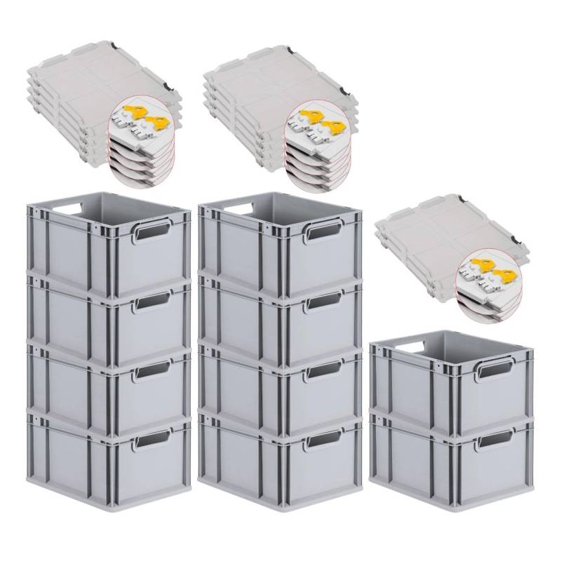 PROREGAL SuperSparSet 10x Eurobox NextGen Grip mit Scharnierdeckel und Gelben Schiebeschnappverschlüssen HxBxT 22 x 30 x 40 cm 20 Liter Griffe von PROREGAL