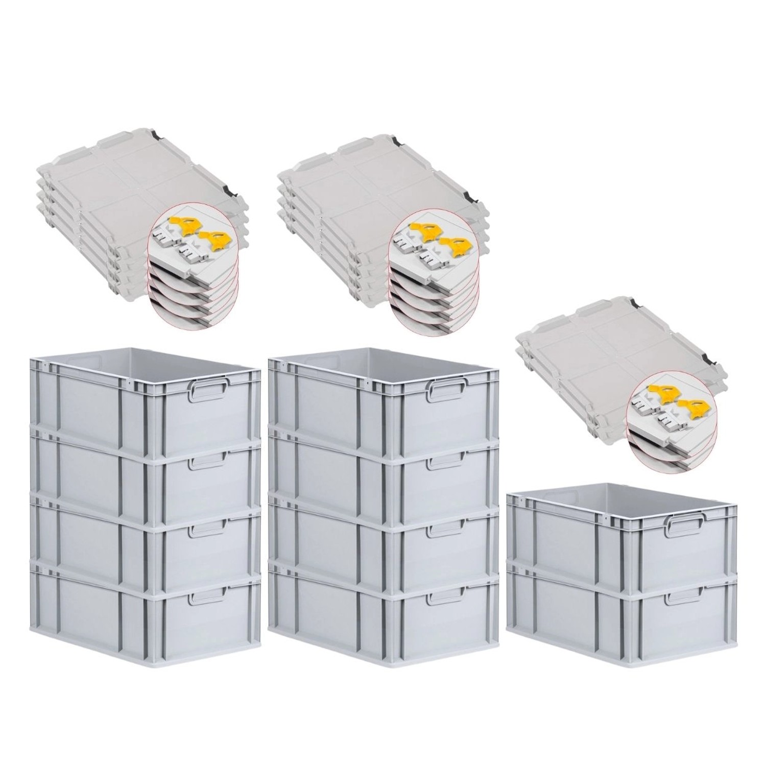PROREGAL SuperSparSet 10x Eurobox NextGen Grip mit Scharnierdeckel und Gelben Schiebeschnappverschlüssen HxBxT 22 x 40 x 60 cm 44 Liter PROREGAL SuperSparSet 10x Eurobox NextGen Grip mit Scharnierdeckel und Gelben Schiebeschnappverschlüssen HxBxT 22 x 40 x 60 cm 44 Liter von PROREGAL