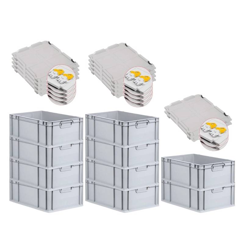 PROREGAL SuperSparSet 10x Eurobox NextGen Grip mit Scharnierdeckel und Gelben Schiebeschnappverschlüssen HxBxT 22 x 40 x 60 cm 44 Liter von PROREGAL