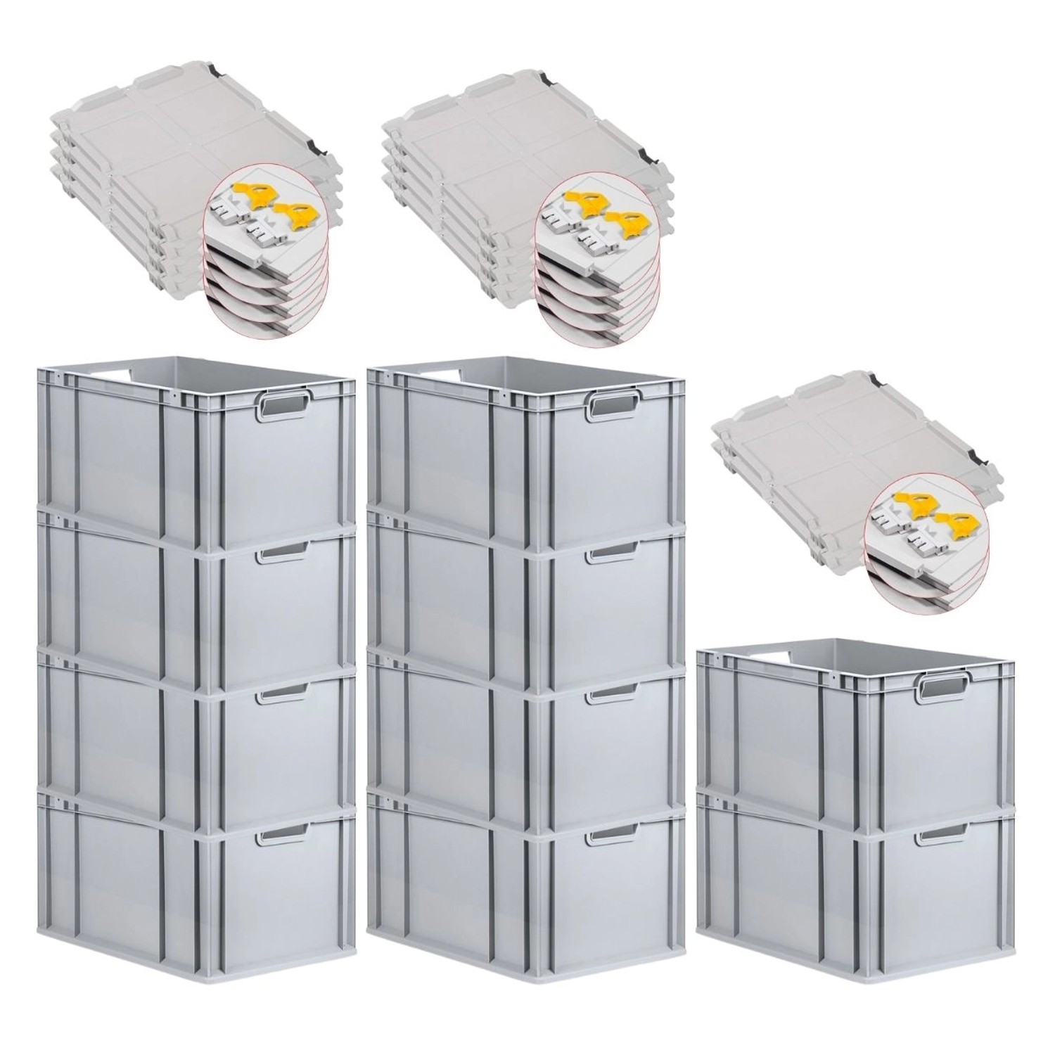 PROREGAL SuperSparSet 10x Eurobox NextGen Grip mit Scharnierdeckel und Gelben Schiebeschnappverschlüssen HxBxT 32 x 40 x 60 cm 65 Liter PROREGAL SuperSparSet 10x Eurobox NextGen Grip mit Scharnierdeckel und Gelben Schiebeschnappverschlüssen HxBxT 32 x 40 x 60 cm 65 Liter von PROREGAL
