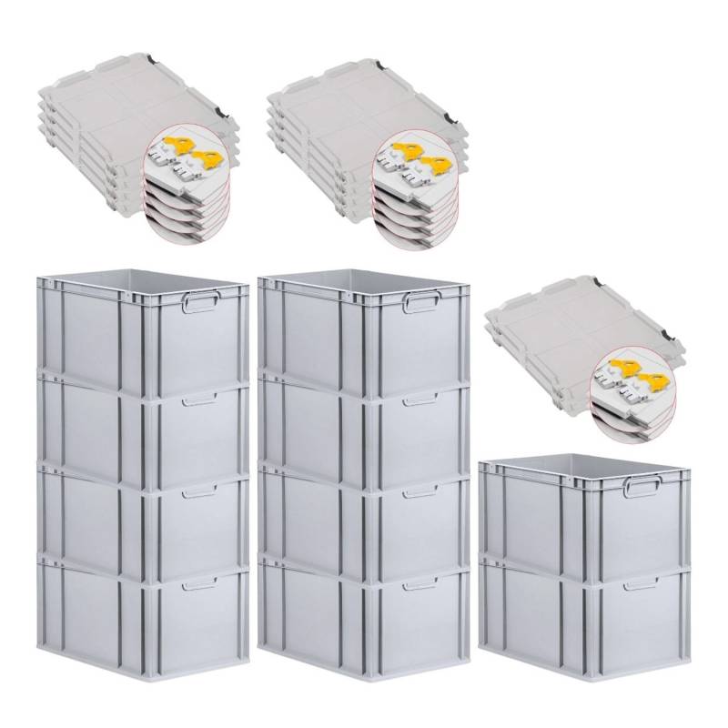 PROREGAL SuperSparSet 10x Eurobox NextGen Grip mit Scharnierdeckel und Gelben Schiebeschnappverschlüssen HxBxT 32 x 40 x 60 cm 65 Liter von PROREGAL