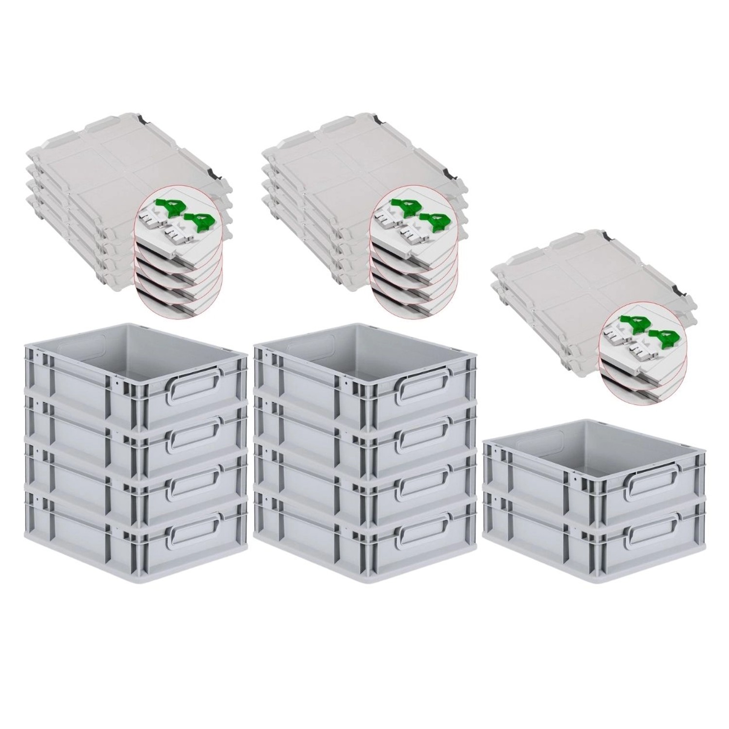 PROREGAL SuperSparSet 10x Eurobox NextGen Grip mit Scharnierdeckel und Grünen Schiebeschnappverschlüssen HxBxT 12 x 30 x 40 cm 11 Liter PROREGAL SuperSparSet 10x Eurobox NextGen Grip mit Scharnierdeckel und Grünen Schiebeschnappverschlüssen HxBxT 12 x 30 x 40 cm 11 Liter von PROREGAL