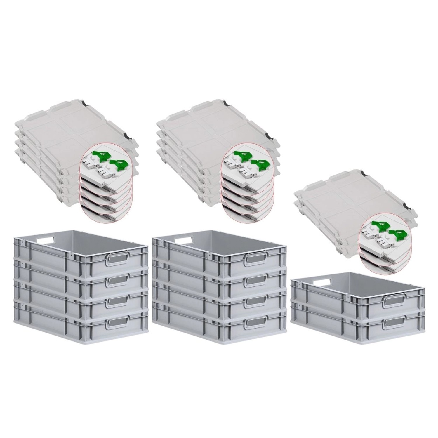 PROREGAL SuperSparSet 10x Eurobox NextGen Grip mit Scharnierdeckel und Grünen Schiebeschnappverschlüssen HxBxT 12 x 40 x 60 cm 23 Liter Griffe PROREGAL SuperSparSet 10x Eurobox NextGen Grip mit Scharnierdeckel und Grünen Schiebeschnappverschlüssen HxBxT 12 x 40 x 60 cm 23 Liter Griffe von PROREGAL