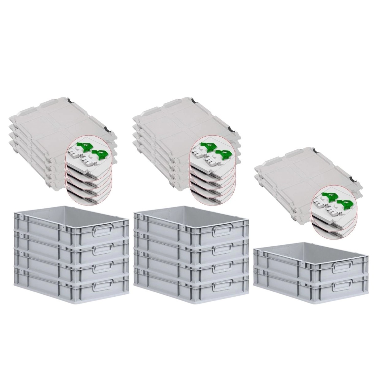 PROREGAL SuperSparSet 10x Eurobox NextGen Grip mit Scharnierdeckel und Grünen Schiebeschnappverschlüssen HxBxT 12 x 40 x 60 cm 23 Liter PROREGAL SuperSparSet 10x Eurobox NextGen Grip mit Scharnierdeckel und Grünen Schiebeschnappverschlüssen HxBxT 12 x 40 x 60 cm 23 Liter von PROREGAL