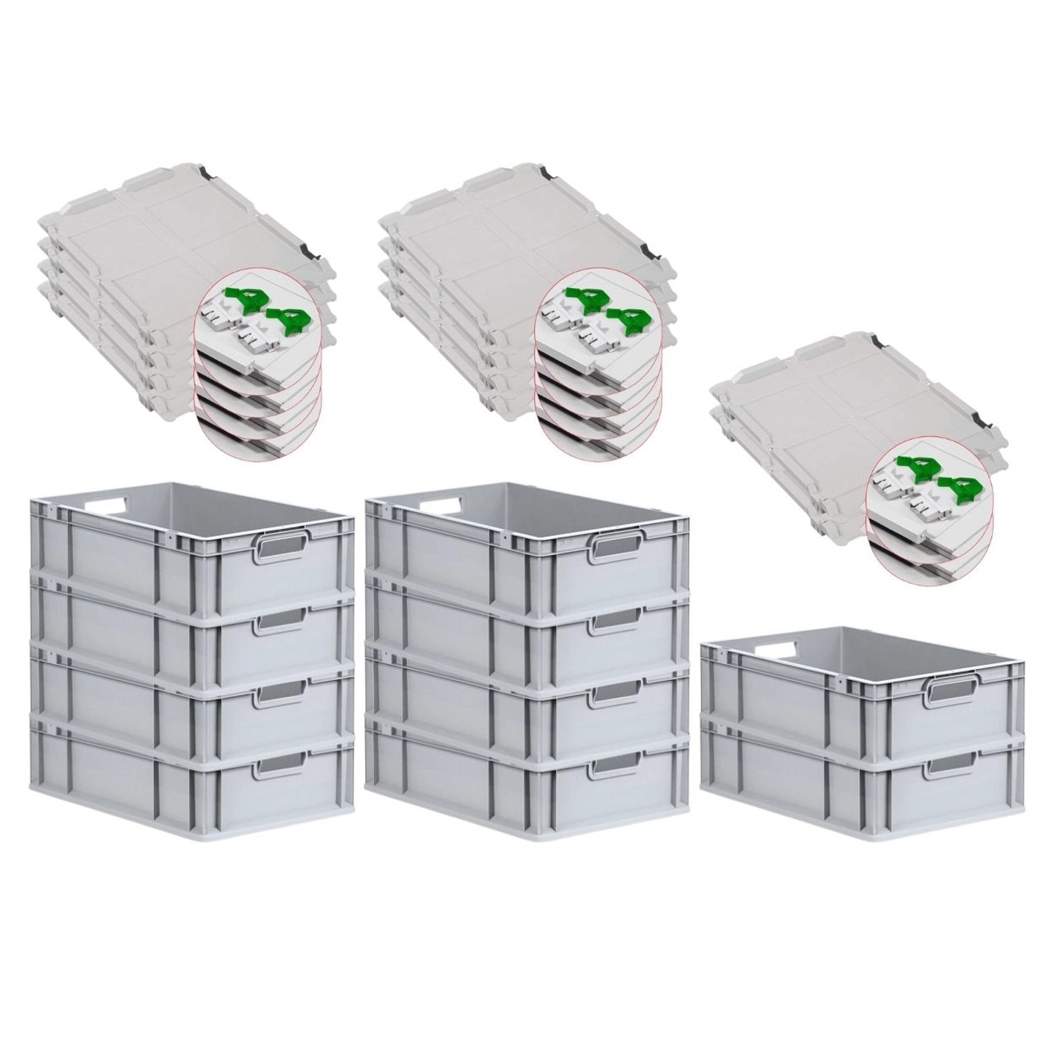 PROREGAL SuperSparSet 10x Eurobox NextGen Grip mit Scharnierdeckel und Grünen Schiebeschnappverschlüssen HxBxT 17 x 40 x 60 cm 34 Liter Griffe PROREGAL SuperSparSet 10x Eurobox NextGen Grip mit Scharnierdeckel und Grünen Schiebeschnappverschlüssen HxBxT 17 x 40 x 60 cm 34 Liter Griffe von PROREGAL