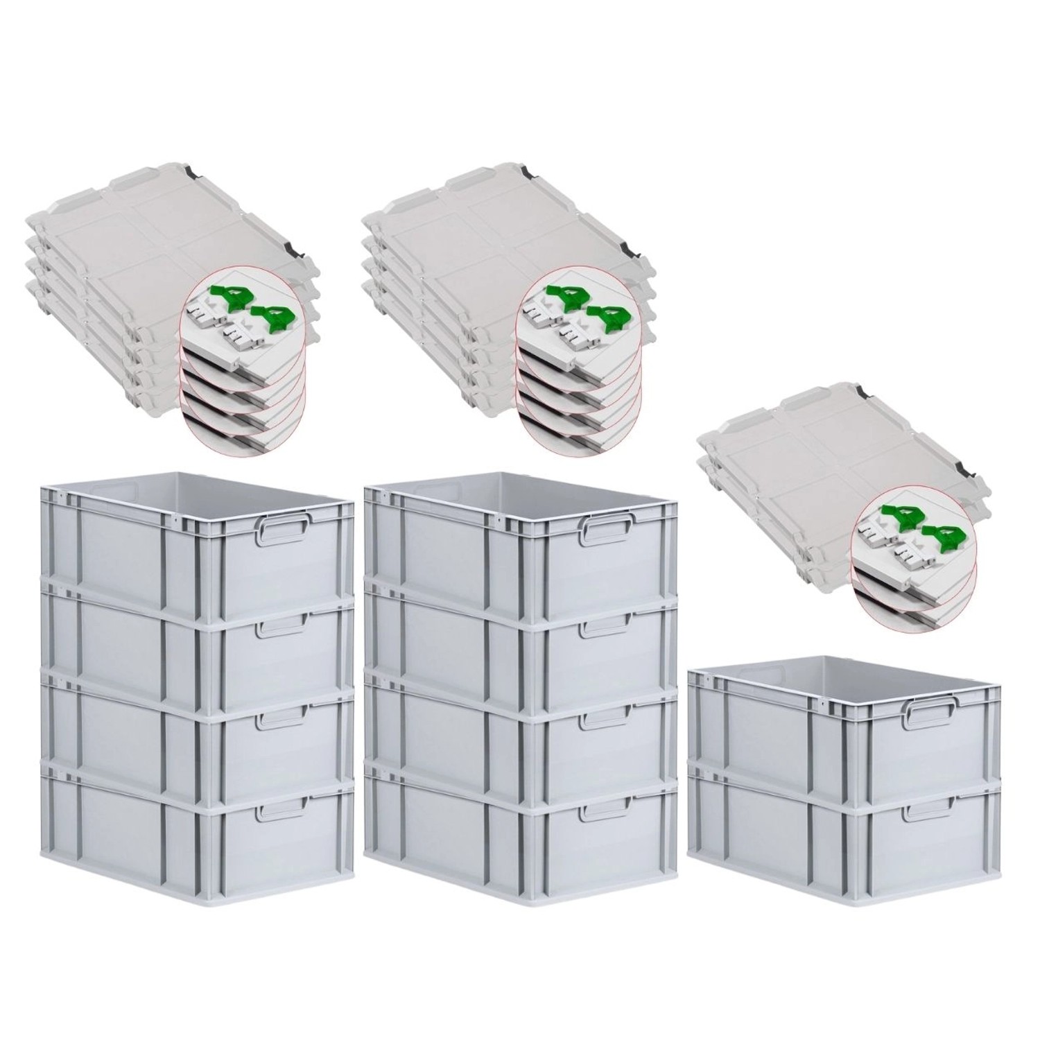 PROREGAL SuperSparSet 10x Eurobox NextGen Grip mit Scharnierdeckel und Grünen Schiebeschnappverschlüssen HxBxT 22 x 40 x 60 cm 44 Liter PROREGAL SuperSparSet 10x Eurobox NextGen Grip mit Scharnierdeckel und Grünen Schiebeschnappverschlüssen HxBxT 22 x 40 x 60 cm 44 Liter von PROREGAL