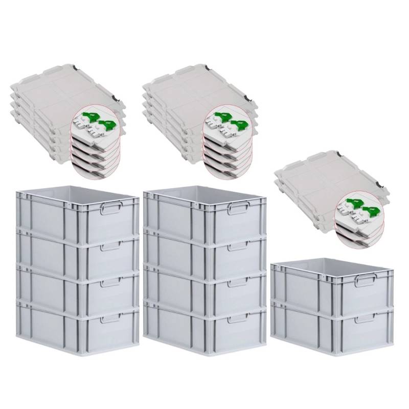 PROREGAL SuperSparSet 10x Eurobox NextGen Grip mit Scharnierdeckel und Grünen Schiebeschnappverschlüssen HxBxT 22 x 40 x 60 cm 44 Liter von PROREGAL