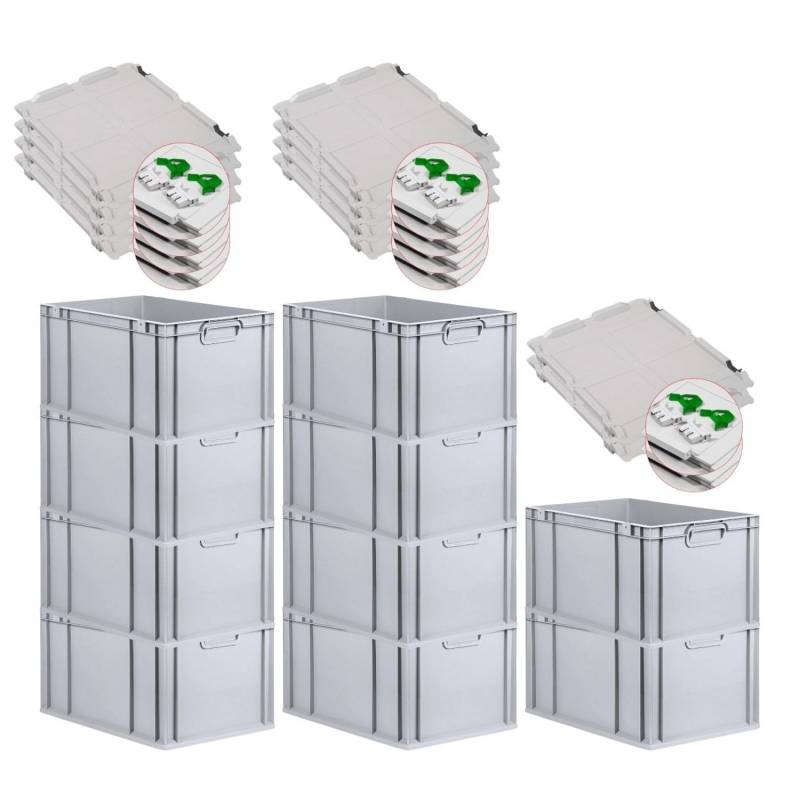 PROREGAL SuperSparSet 10x Eurobox NextGen Grip mit Scharnierdeckel und Grünen Schiebeschnappverschlüssen HxBxT 32 x 40 x 60 cm 65 Liter von PROREGAL