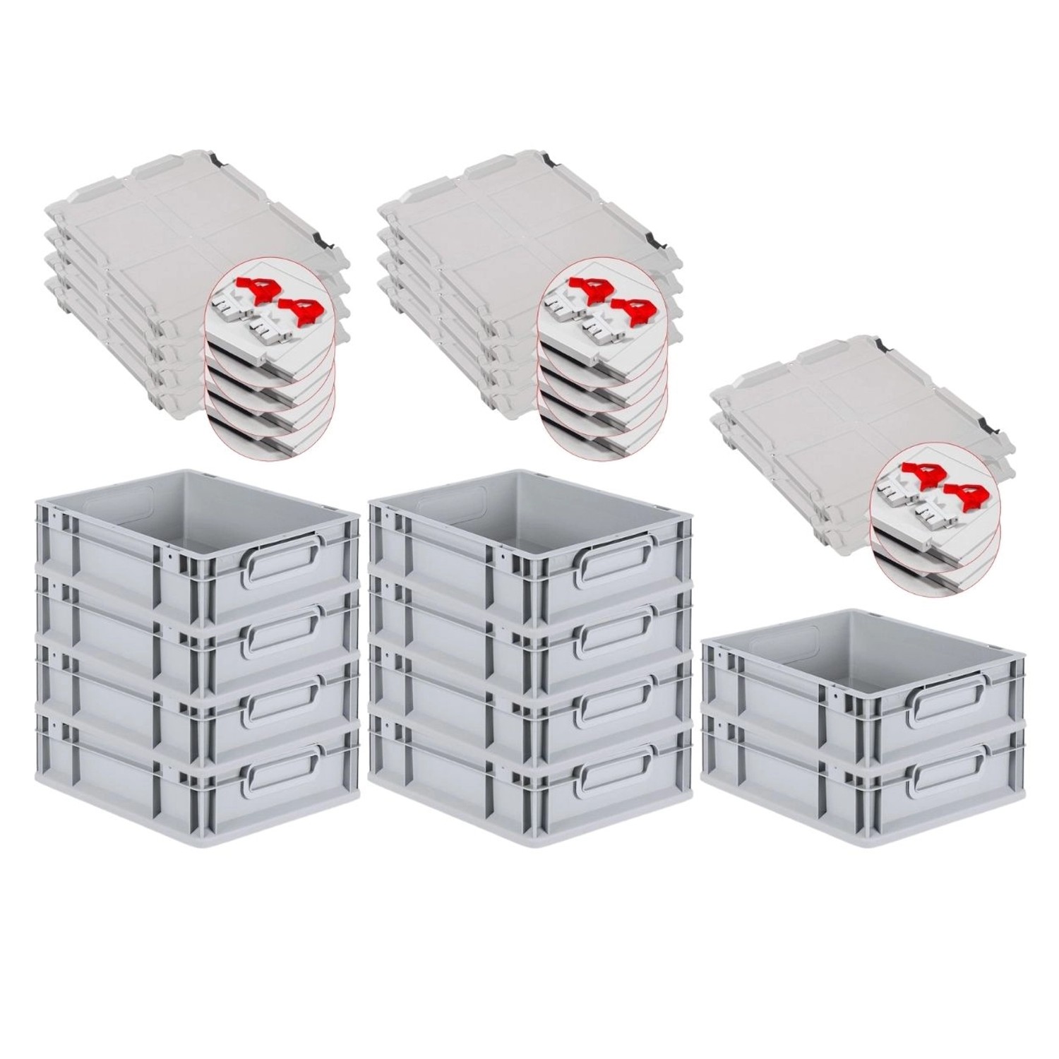 PROREGAL SuperSparSet 10x Eurobox NextGen Grip mit Scharnierdeckel und Roten Schiebeschnappverschlüssen HxBxT 12 x 30 x 40 cm 11 Liter PROREGAL SuperSparSet 10x Eurobox NextGen Grip mit Scharnierdeckel und Roten Schiebeschnappverschlüssen HxBxT 12 x 30 x 40 cm 11 Liter von PROREGAL