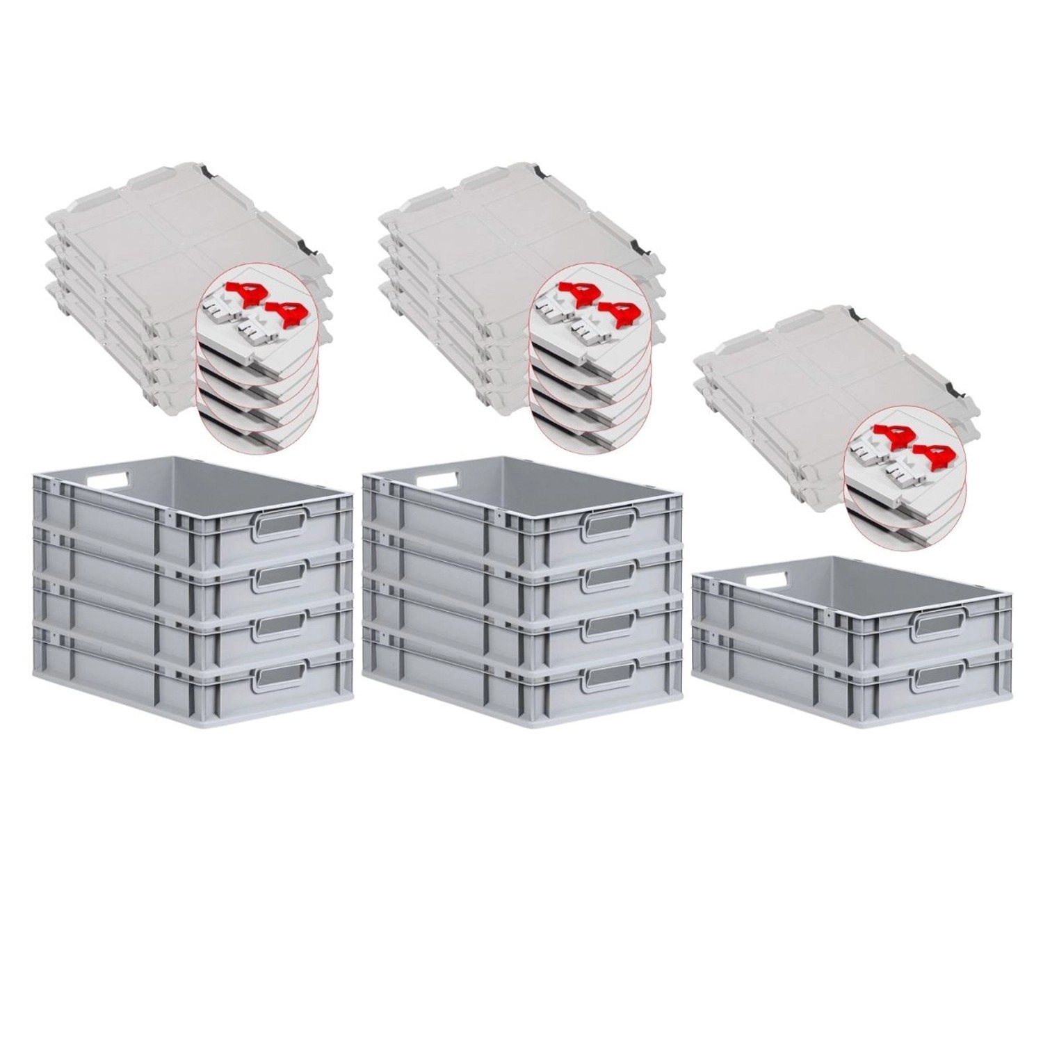 PROREGAL SuperSparSet 10x Eurobox NextGen Grip mit Scharnierdeckel und Roten Schiebeschnappverschlüssen HxBxT 12 x 40 x 60 cm 23 Liter Griffe PROREGAL SuperSparSet 10x Eurobox NextGen Grip mit Scharnierdeckel und Roten Schiebeschnappverschlüssen HxBxT 12 x 40 x 60 cm 23 Liter Griffe von PROREGAL