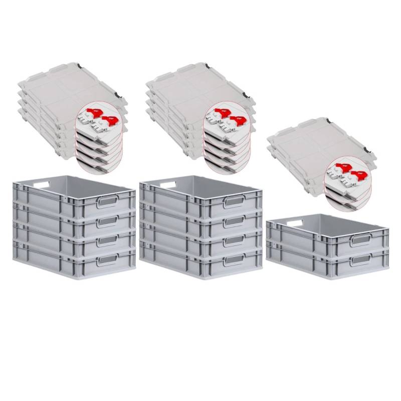 PROREGAL SuperSparSet 10x Eurobox NextGen Grip mit Scharnierdeckel und Roten Schiebeschnappverschlüssen HxBxT 12 x 40 x 60 cm 23 Liter Griffe von PROREGAL
