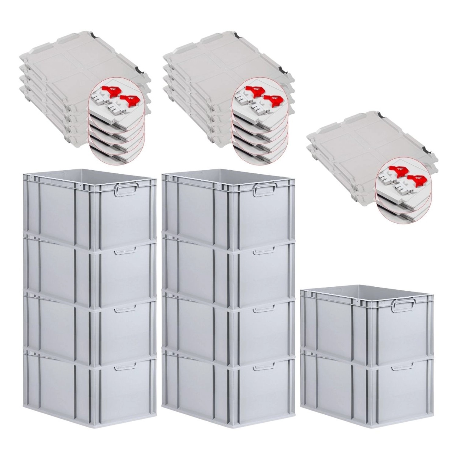 PROREGAL SuperSparSet 10x Eurobox NextGen Grip mit Scharnierdeckel und Roten Schiebeschnappverschlüssen HxBxT 32 x 40 x 60 cm 65 Liter PROREGAL SuperSparSet 10x Eurobox NextGen Grip mit Scharnierdeckel und Roten Schiebeschnappverschlüssen HxBxT 32 x 40 x 60 cm 65 Liter von PROREGAL