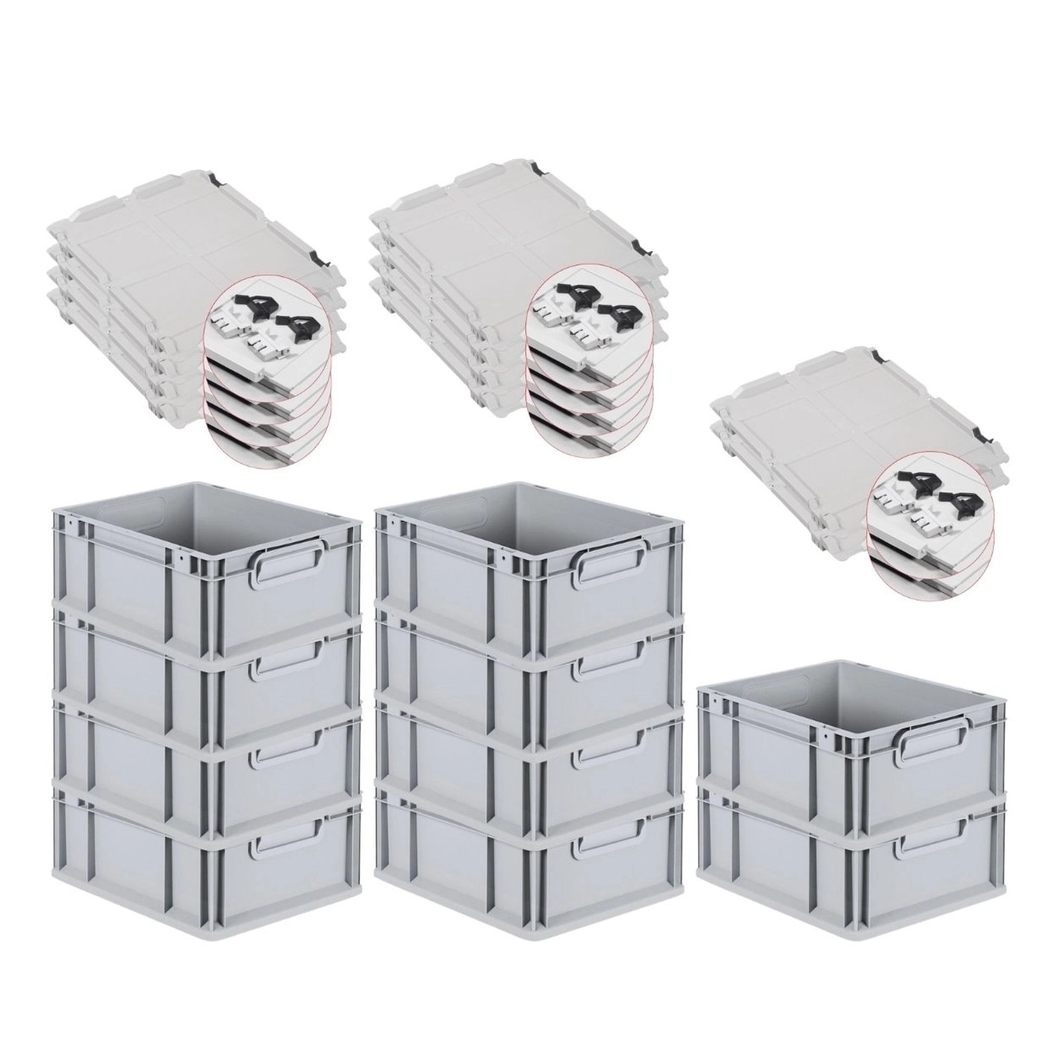 PROREGAL SuperSparSet 10x Eurobox NextGen Grip mit Scharnierdeckel und Schwarzen Schiebeschnappverschlüssen HxBxT 17 x 30 x 40 cm 16 Liter von PROREGAL