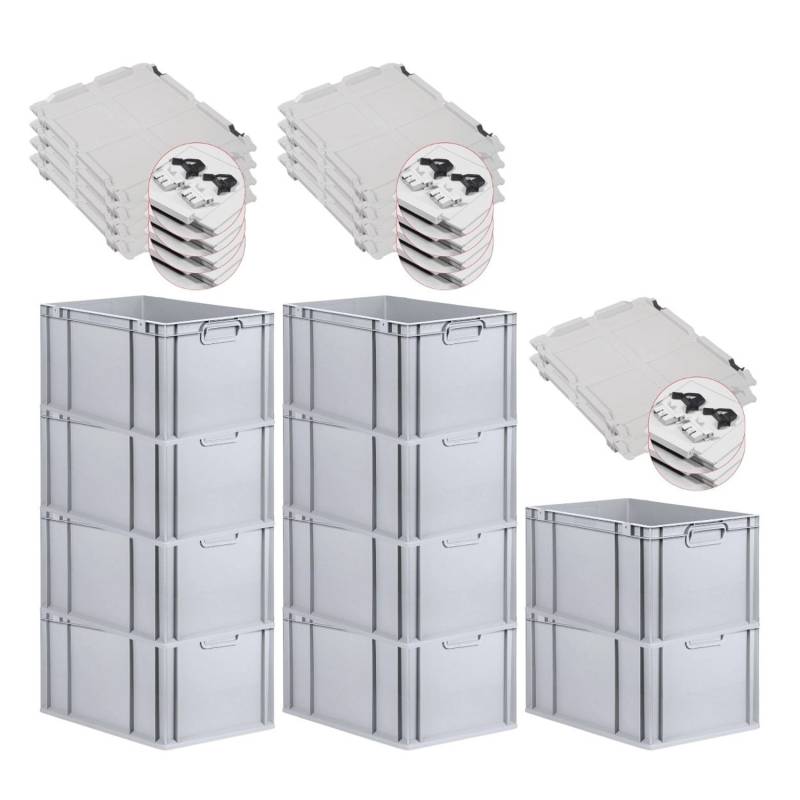 PROREGAL SuperSparSet 10x Eurobox NextGen Grip mit Scharnierdeckel und Schwarzen Schiebeschnappverschlüssen HxBxT 32 x 40 x 60 cm 65 Liter von PROREGAL