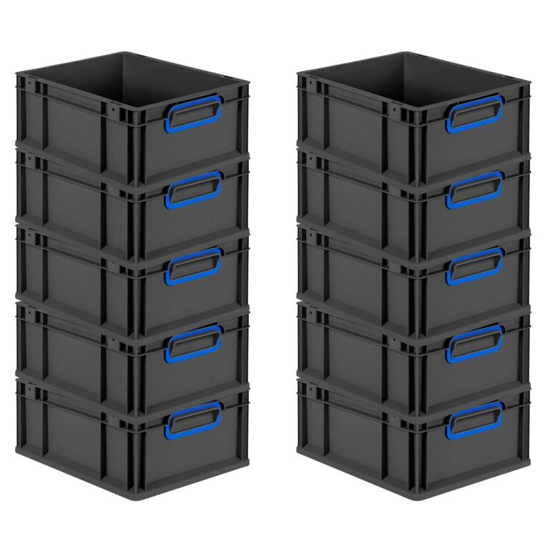 PROREGAL SuperSparSet 10x Eurobox Nextgen Color HxBxT 17x30x40cm 16 Liter Griffe Blau Geschlossen Schwarz Eurobehälter Transportbox Transportbehälter von PROREGAL