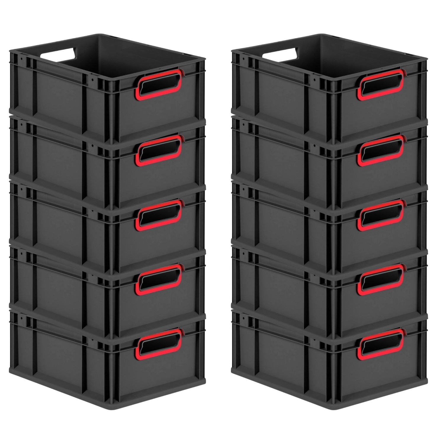 PROREGAL SuperSparSet 10x Eurobox Nextgen Color HxBxT 17x30x40cm 16 Liter Griffe Rot Offen Schwarz Eurobehälter Transportbox Transportbehälter von PROREGAL