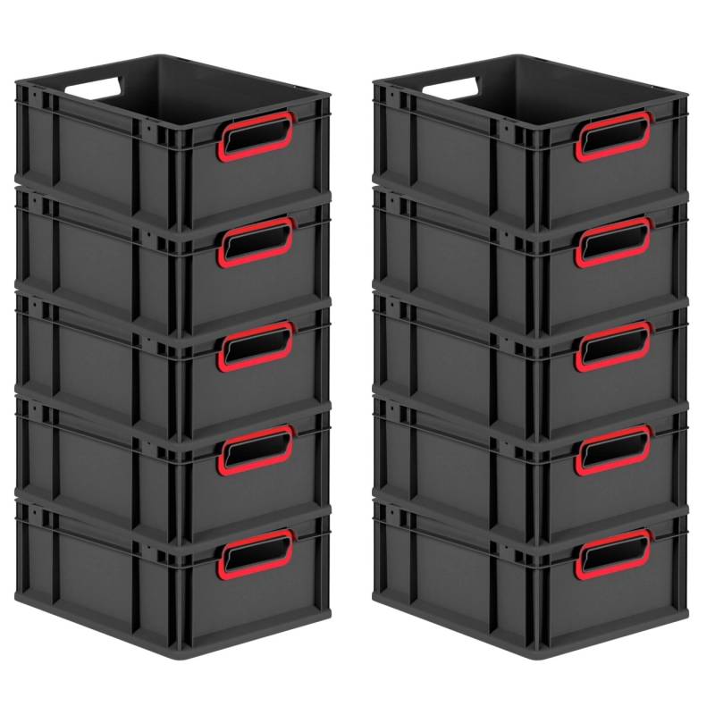 PROREGAL SuperSparSet 10x Eurobox Nextgen Color HxBxT 17x30x40cm 16 Liter Griffe Rot Offen Schwarz Eurobehälter Transportbox Transportbehälter von PROREGAL