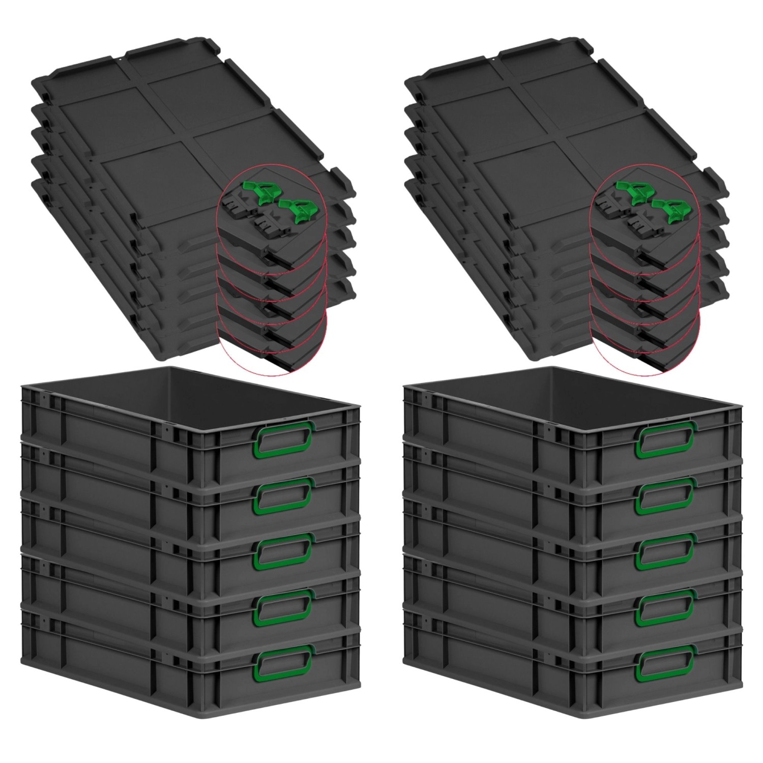PROREGAL SuperSparSet 10x Eurobox Nextgen Color Mit Scharnierdeckel HxBxT 12x40x60cm 23 Liter Schwarz Griffe Grün Geschlossen Eurobehälter PROREGAL SuperSparSet 10x Eurobox Nextgen Color Mit Scharnierdeckel HxBxT 12x40x60cm 23 Liter Schwarz Griffe Grün Geschlossen Eurobehälter von PROREGAL