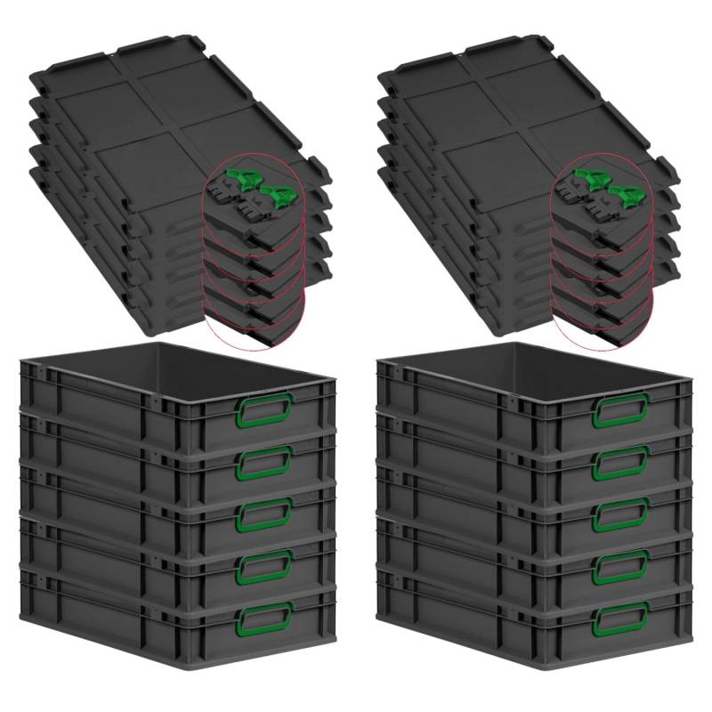PROREGAL SuperSparSet 10x Eurobox Nextgen Color Mit Scharnierdeckel HxBxT 12x40x60cm 23 Liter Schwarz Griffe Grün Geschlossen Eurobehälter PROREGAL SuperSparSet 10x Eurobox Nextgen Color Mit Scharnierdeckel HxBxT 12x40x60cm 23 Liter Schwarz Griffe Grün Geschlossen Eurobehälter von PROREGAL