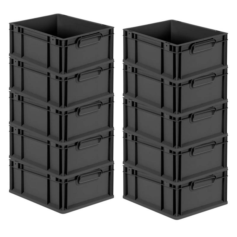 PROREGAL SuperSparSet 10x Eurobox Nextgen Grip HxBxT 17x30x40cm 16 Liter Griffe Geschlossen Schwarz Eurobehälter Transportbox Transportbehälter von PROREGAL