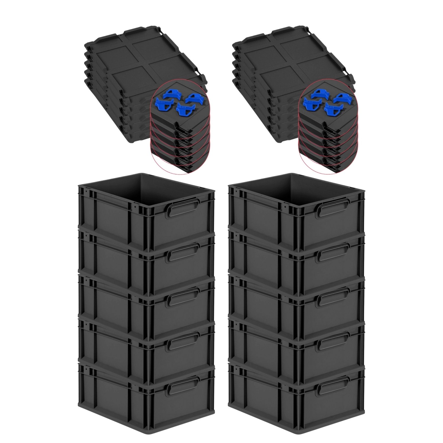 PROREGAL SuperSparSet 10x Eurobox Nextgen Grip Mit Auflagedeckel Und Blauen Verschlüssen HxBxT 17x30x40cm 16 Liter Schwarz Griffe Geschlossen PROREGAL SuperSparSet 10x Eurobox Nextgen Grip Mit Auflagedeckel Und Blauen Verschlüssen HxBxT 17x30x40cm 16 Liter Schwarz Griffe Geschlossen von PROREGAL
