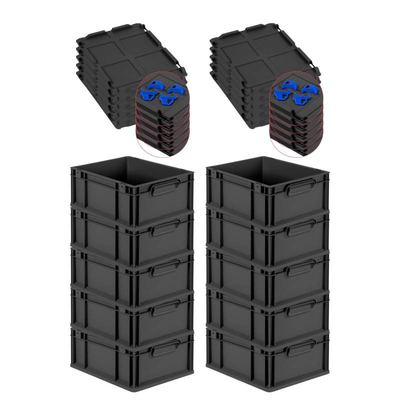 PROREGAL SuperSparSet 10x Eurobox Nextgen Grip Mit Auflagedeckel Und Blauen Verschlüssen HxBxT 17x30x40cm 16 Liter Schwarz Griffe Geschlossen PROREGAL SuperSparSet 10x Eurobox Nextgen Grip Mit Auflagedeckel Und Blauen Verschlüssen HxBxT 17x30x40cm 16 Liter Schwarz Griffe Geschlossen von PROREGAL